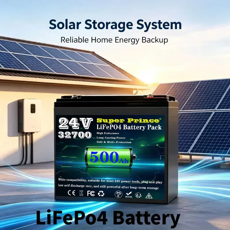 LiFePO4 32700 500AH Battery 24V Built-in 200A BMS RV Rechargeable Lithium Iron Phosphate, Solar Marine Overland Off-Grid Battery