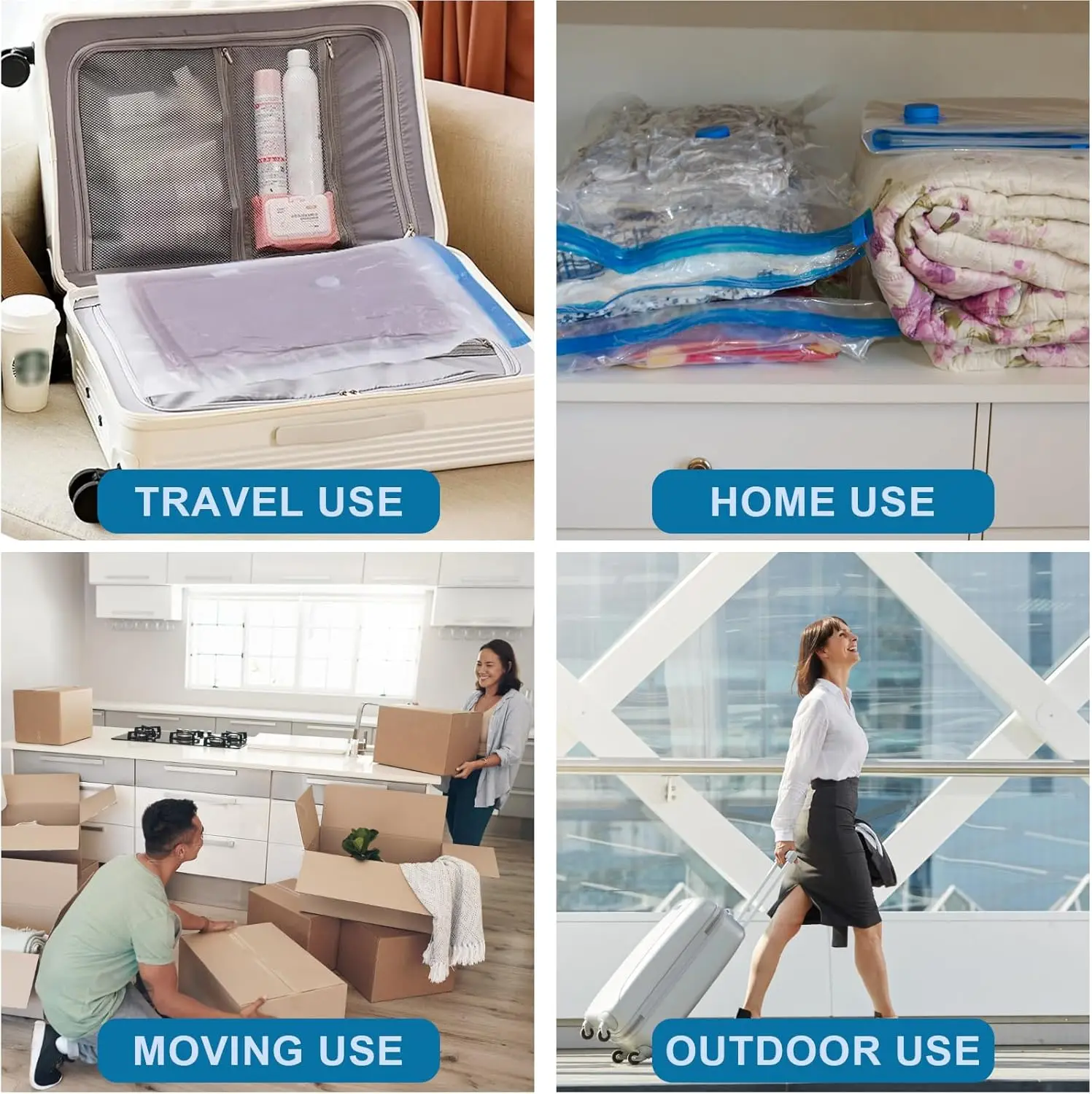 Vakuum-Aufbewahrungsbeutel Platzsparend 80% Mehr Kompression Organizer Vakuumierbeutel mit Reise-Handpumpe für Decken Kleidung – Detail 4