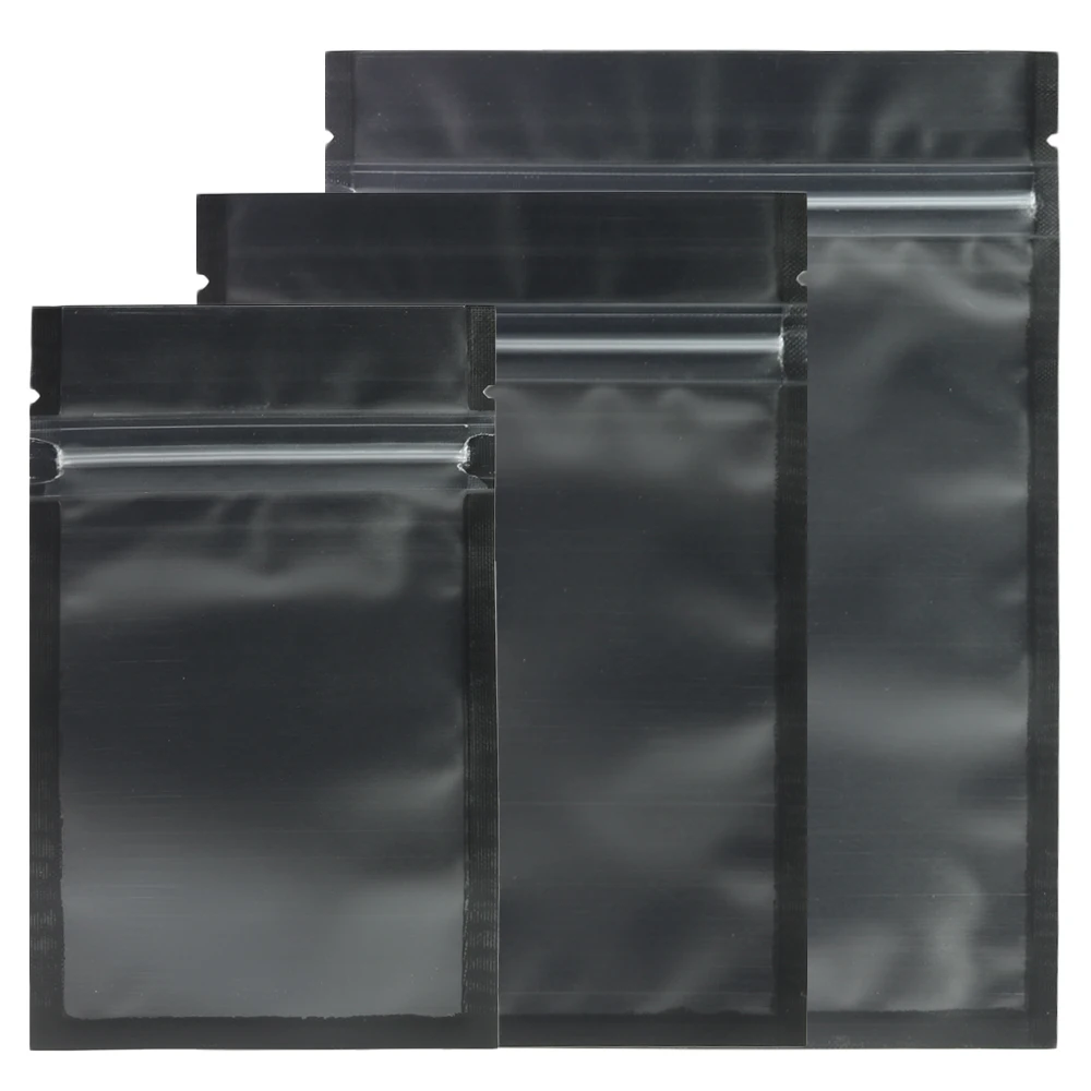 100PCS Frosted Window Matte Black Ziplock  Mylar Bags Mini  Flat Clear Reclosable Zipper Lock Coffee Pouch Bag