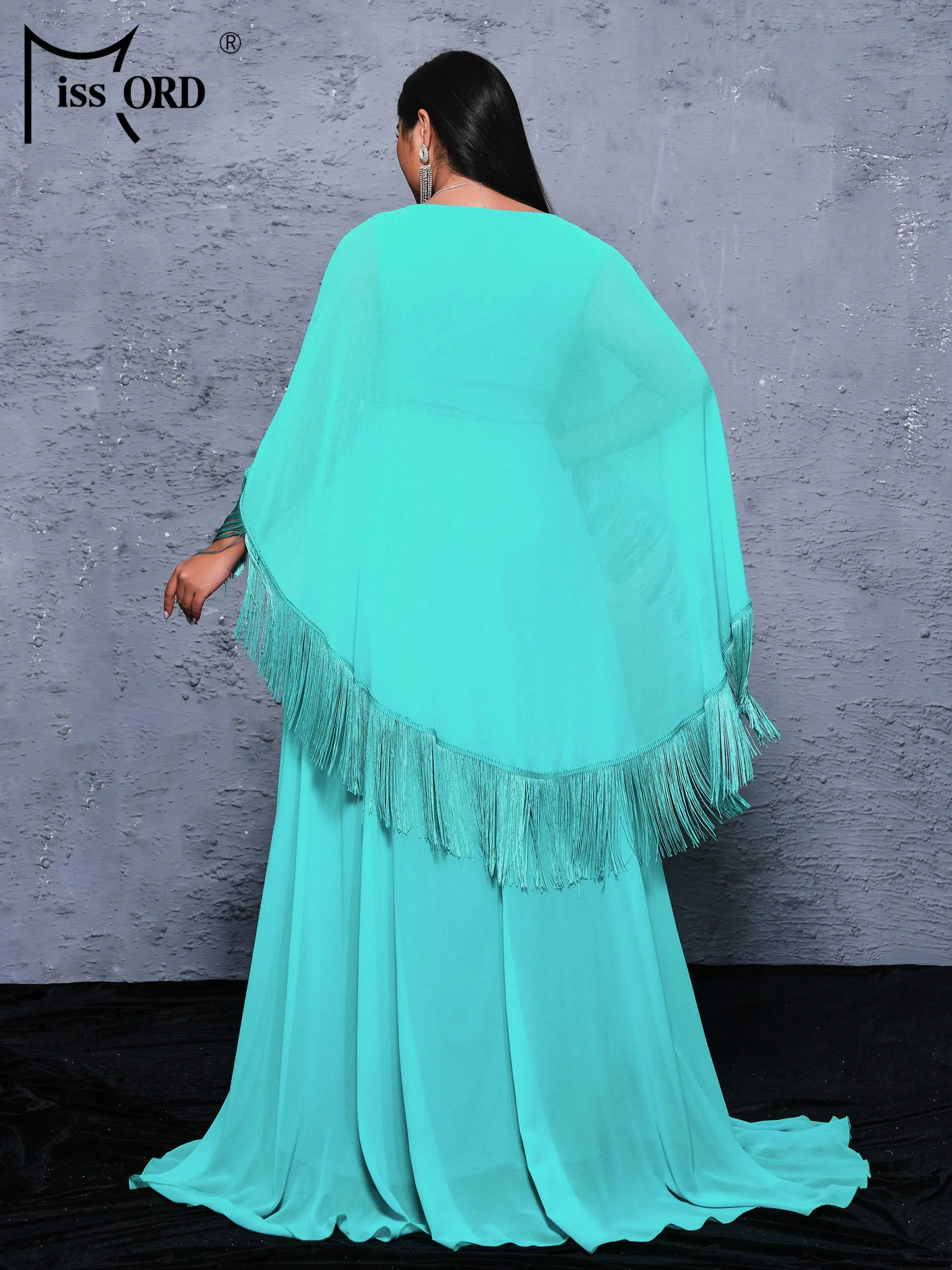 Missord Plus Size Prom Dress V Neck Bat Sleeve A Line Evening Green Floor Length Church Dress