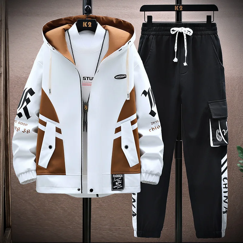 

New Men Tracksuits 2 Piece Sweat Suits Mens Zipper Cardigan Patchwork Sweatshirts Sweatpants Sets Streetwear Hooded Tracksuit