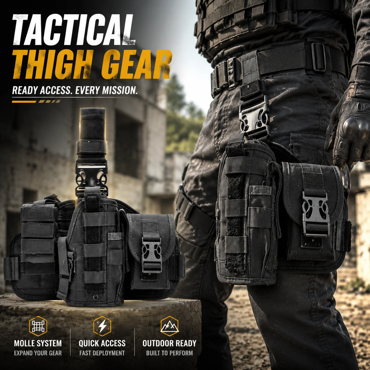 タクティカル太ももパック-molle-レッグポーチ-調節可能なウエスト＆レッグキャリーバッグ-アウトドアユーティリティ収納ツールアクセサリーギア