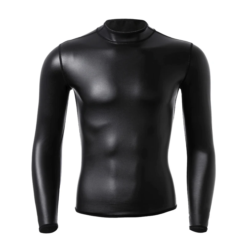 New Waist Trainer Corsets Tummy Shapewear Leather Shirts Men Stand collar Long Sleeve Body Shapers Leather Tshirt Slim Underwear