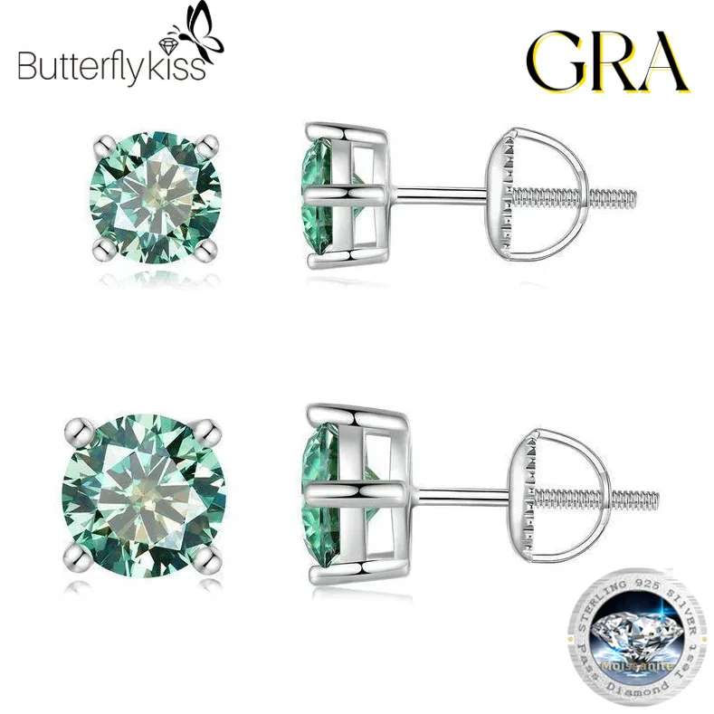 

Butterflykiss S925 Sterling Silver 0.5-2CT 4 Prong Diamond With GRA Moissanite Screw Stud Earrings For Women Wedding Jewelry