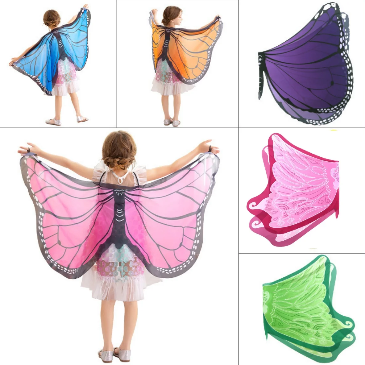 

Костюм для девочек: сине-розовые крылья бабочки, костюм феи, наряд для вечеринки на Рождество, Хэллоуин, фестиваль