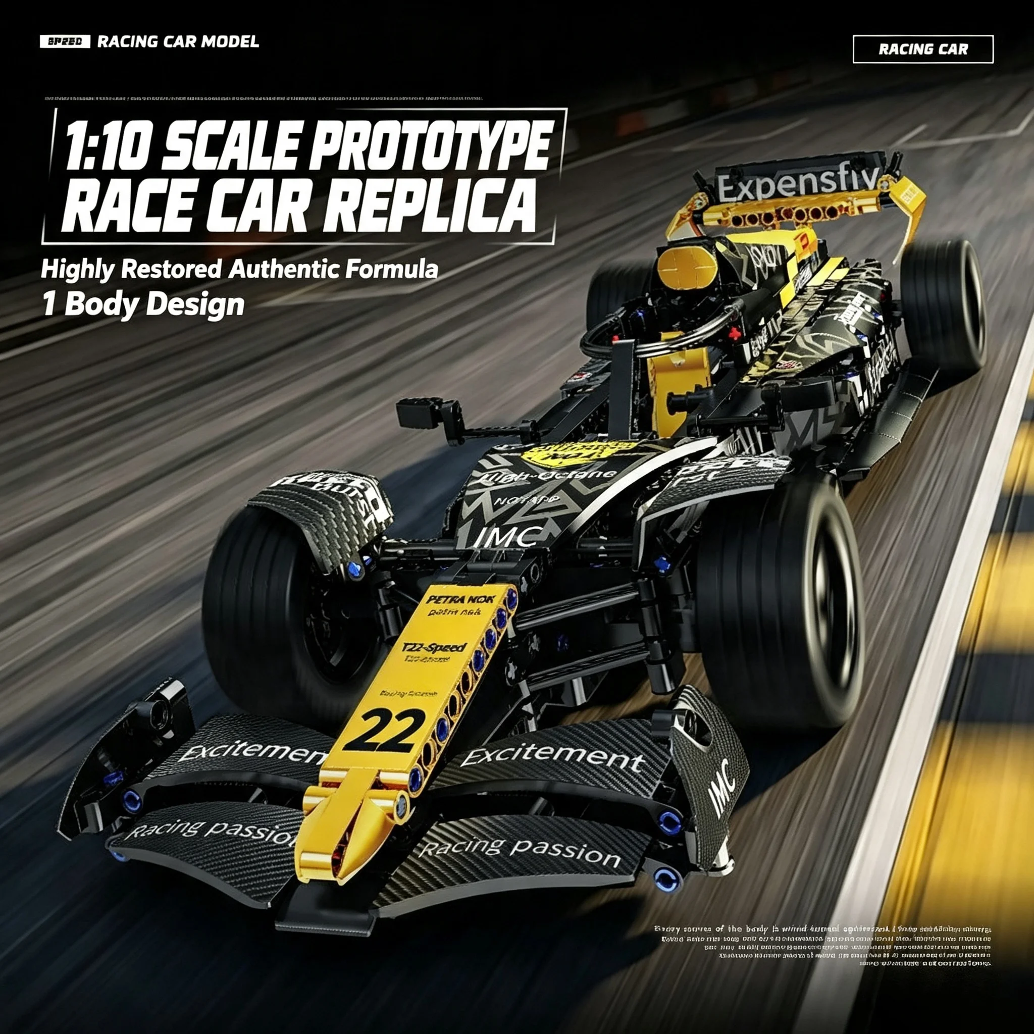 1:10 Scale Black Gold F1 Formula 1 Racing Car Building Blocks Technical Mechanical Race Car Model Bricks Toys For Adult Collecti view 4