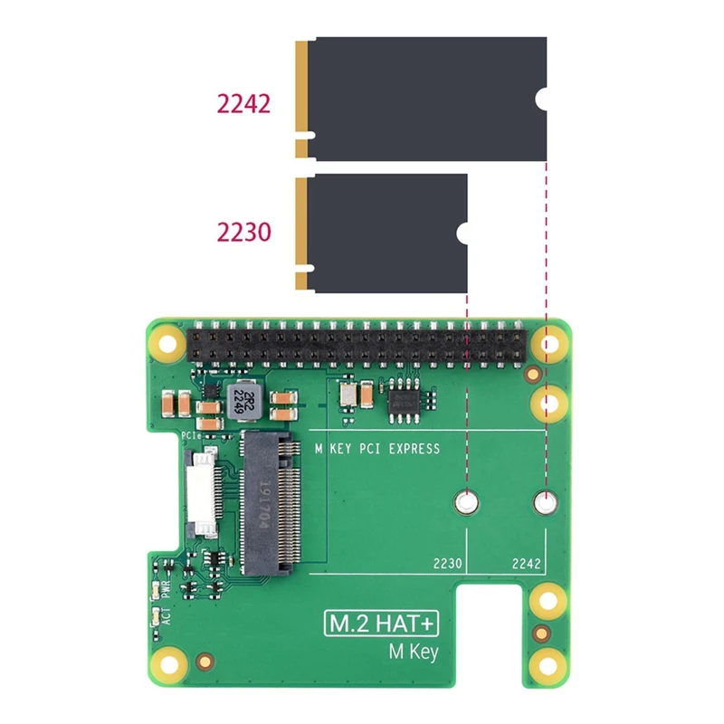 Pcie To M.2 HAT+For Raspberry Pi 5 Gen2 Gen3 M.2 NVME SSD 2230/2242 M Key PCIE GPIO Expansion Board For RPI5 Kit