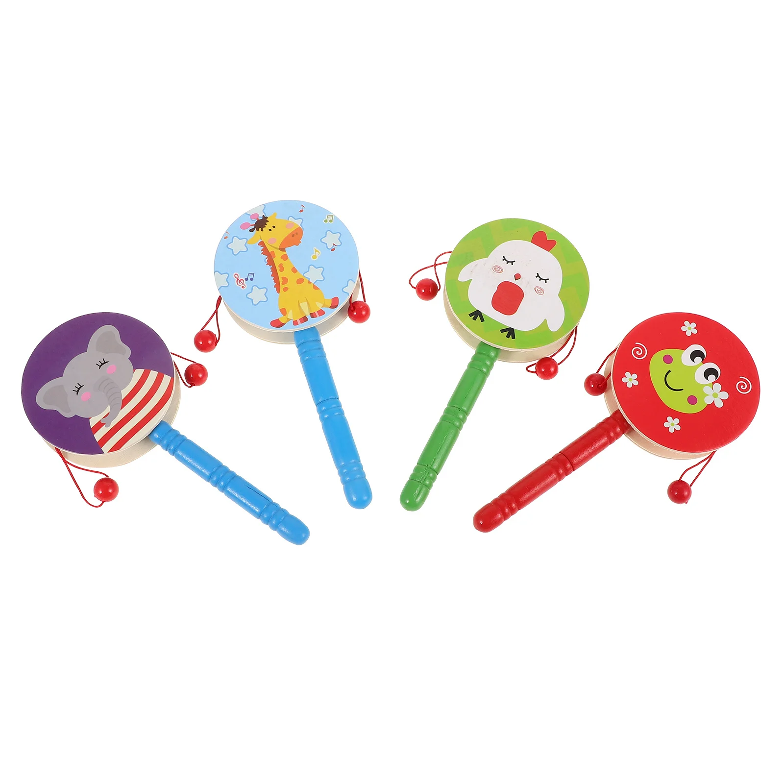 3pcs Wooden Wave Drum Baby Educational For Infant Newborn Shaking Rattle-Drum Hand Eye Coordination Multifunctional Pattern