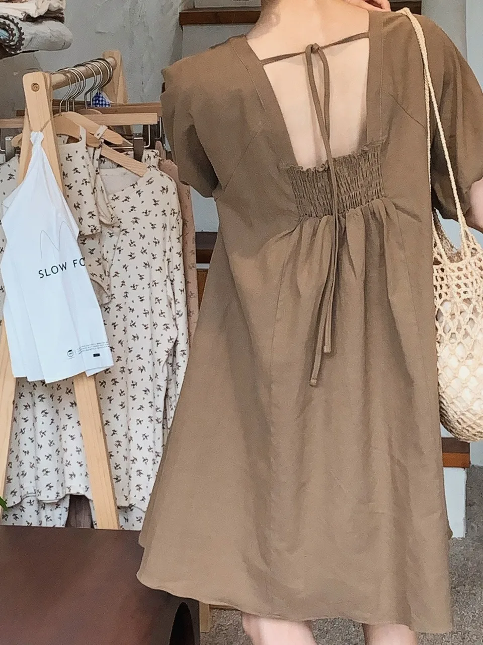 Loose Korean Sle Women's Dr Summer New Faion ort Skirt Age Reduction Square Collar Belted A-Line Skirt