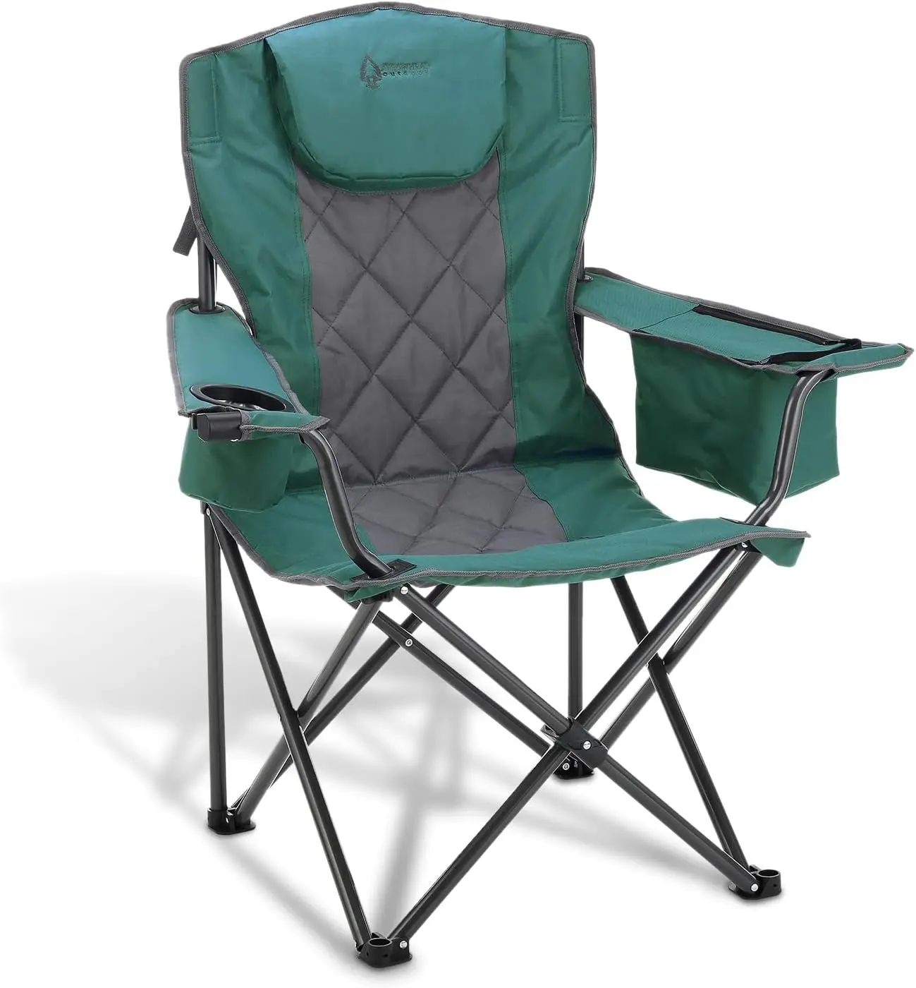 Portable Folding Camping Quad Chair w/ 6-Can Cooler, Cup & Wine Glass Holders