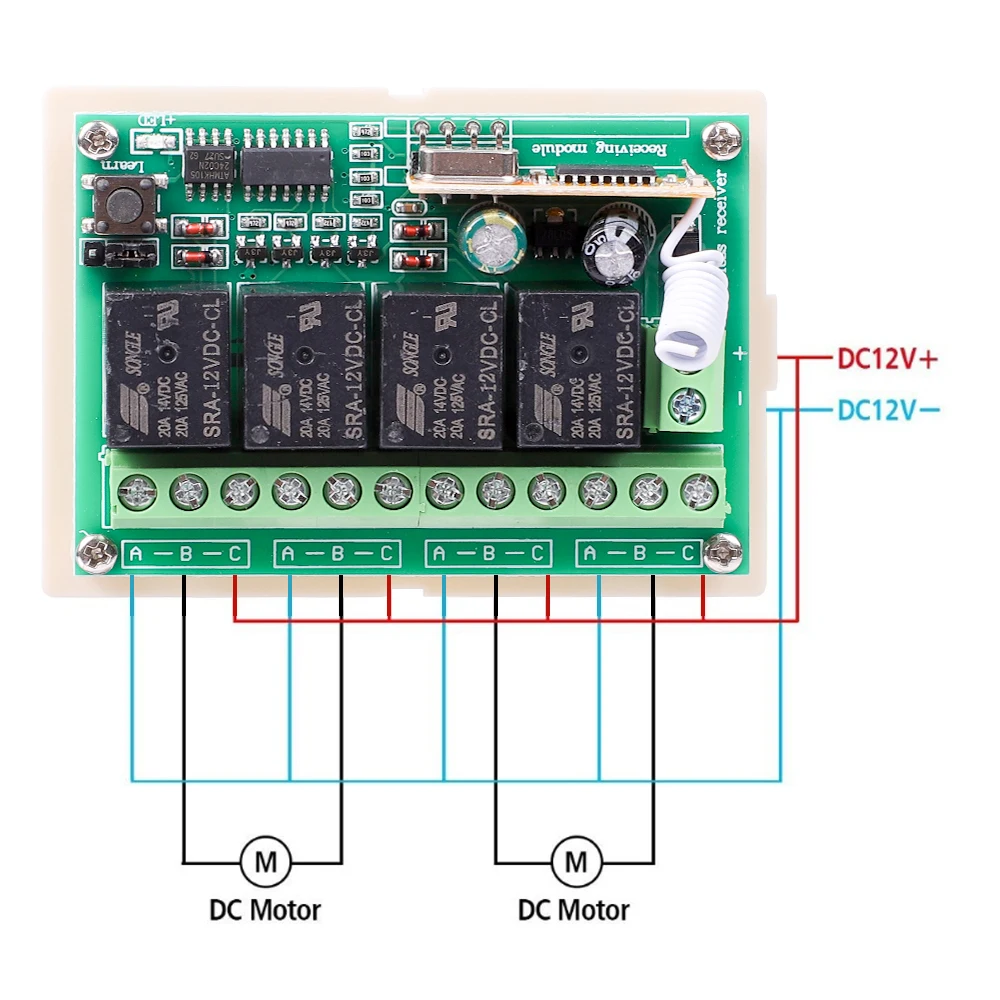 Universal Relay Module Receiver 433.92Mhz DC 6V 12V 24V 10A 4CH EV1527 Wireless Remote Control Switch 33.92Mhz for DC Motor DIY