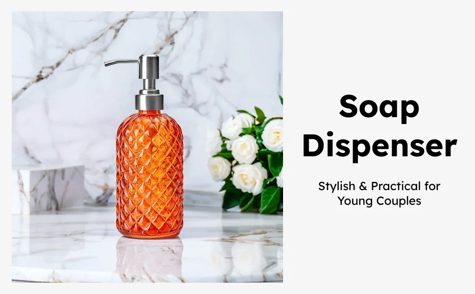 

Refillable Glass Hand Soap Dispenser Pump Bottle Bathroom Accessory for Kitchen Sink and Restroom Decor