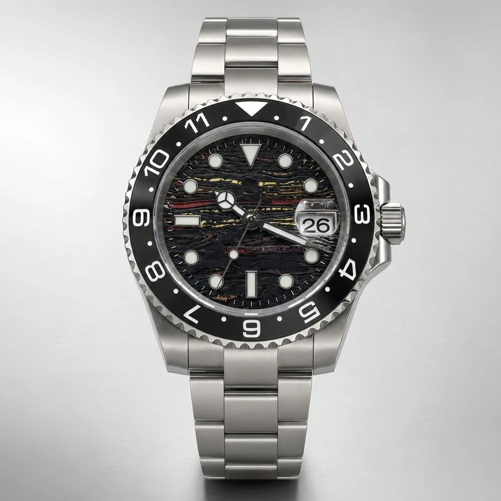 

LARIMOKER 40MM NH35 Automatic Mechanical Watch Sapphire Glass Black Grey Ceramic Bezel Meteorite Dial Stainless Steel Waterproof