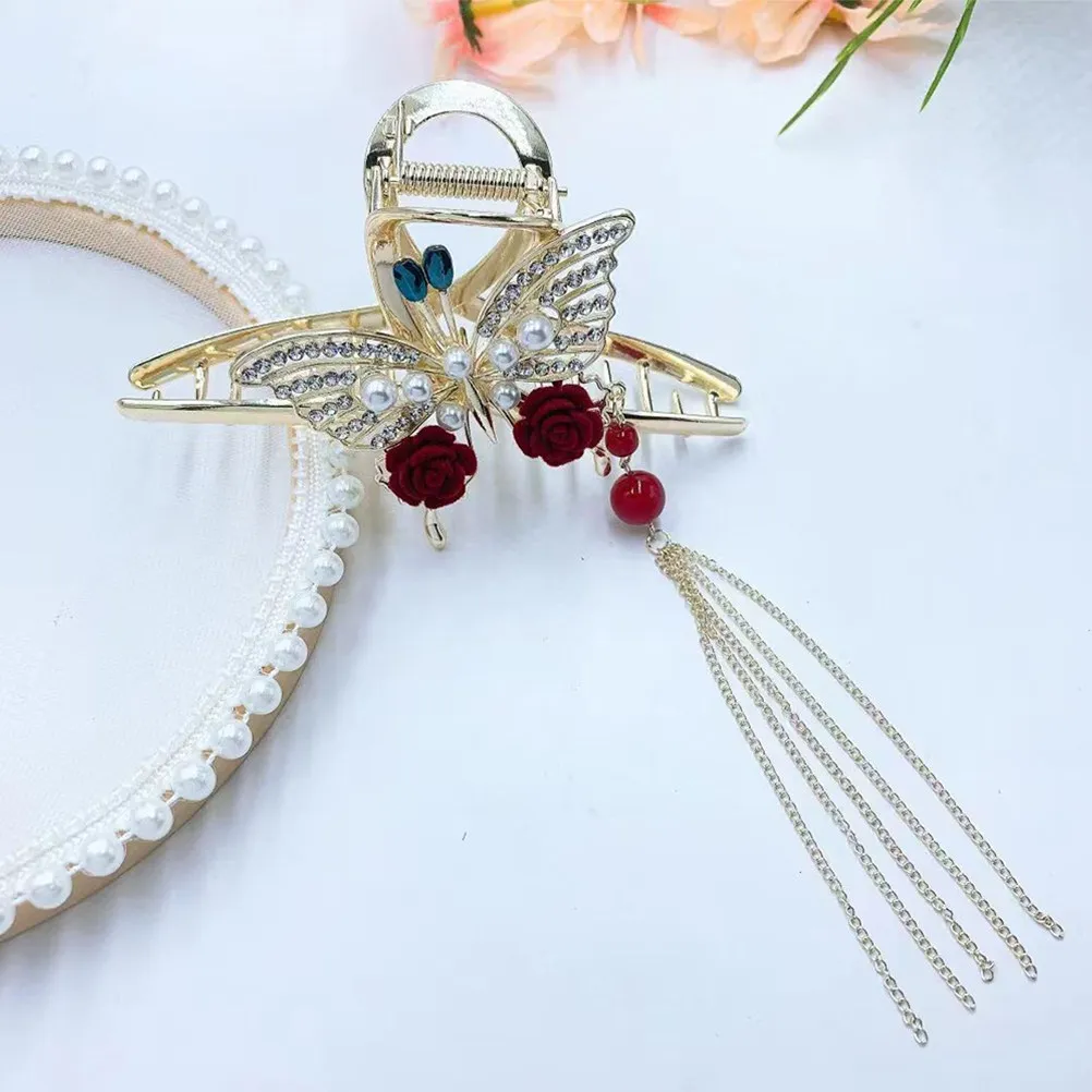 

Butterfly Tassel Hair Claw Clip Pearl Flower Clasp Non Slip Stylish Elegant Bridal Accessories Hair Claw Clasp