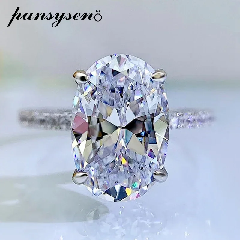 

PANSYSEN Real 925 Sterling Silver 8*12MM Oval Cut High Carbon Diamond Gemstone Finger Engagement Rings for Women Fine Jewelry