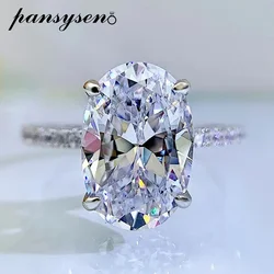 PANSYSEN Real 925 Sterling Silver 8*12MM Oval Cut High Carbon Diamond Gemstone Finger Engagement Rings for Women Fine Jewelry