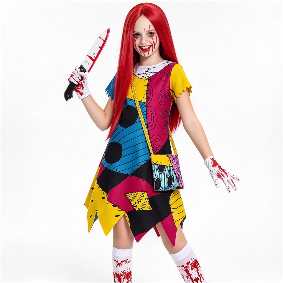 Nightmare Christmas Fantasia Girl Dress Halloween Cosplay Demon Ghost Performance Masquerade Horror Party Children's Costume