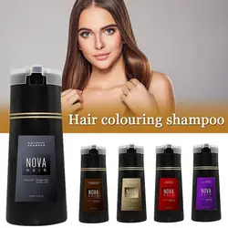 Champú de tinte instantáneo NOVA para hombre y mujer, Color negro Natural, marrón a base de hierbas, Morado, 2024