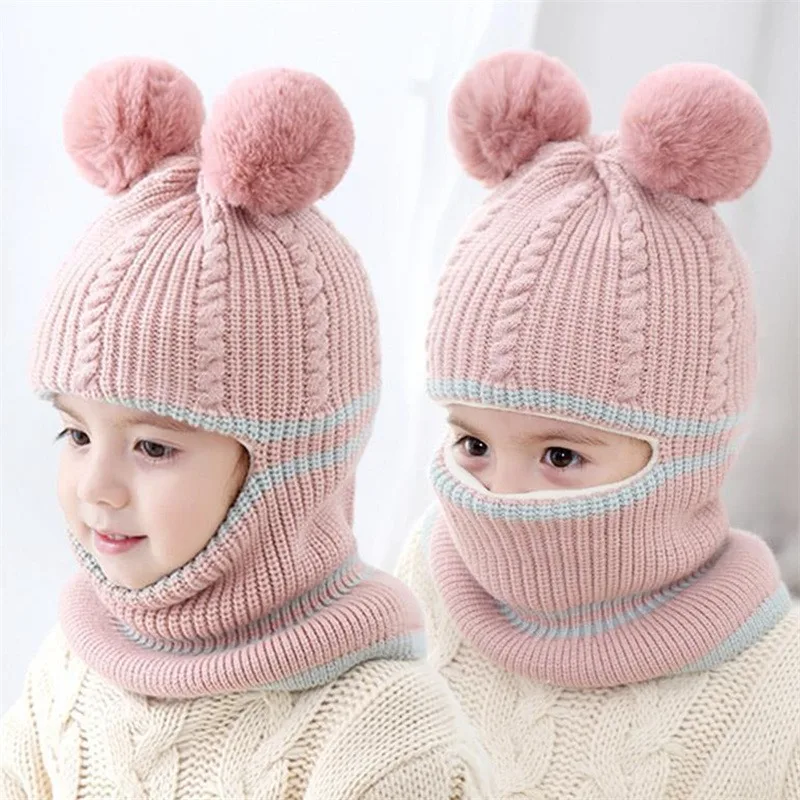 

Baby Winter Hat Pompom Children Knitted Hats Baby Girls and Boys Hat with Warm Fleece Lining Hats for Kids