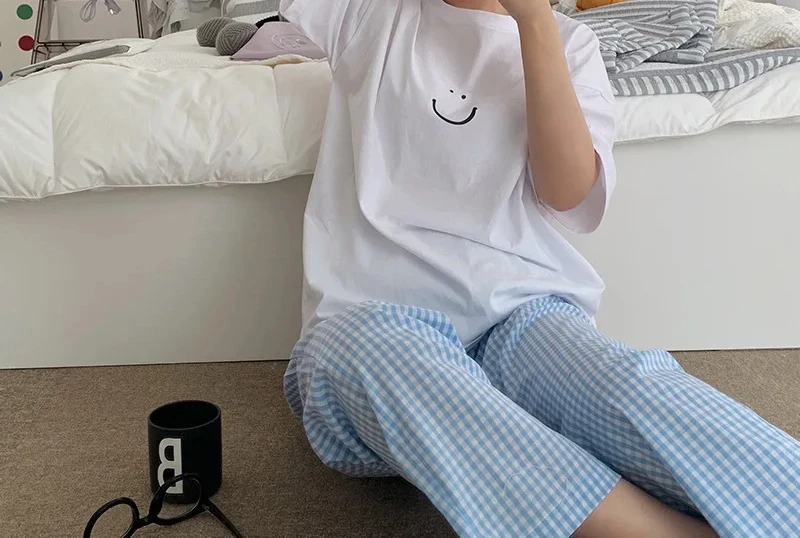 بيجامة نسائية مكونة من قطعتين ملابس منزلية بيجامات للربيع والخريف بيجامات صيفية للسيدات بناطيل بأكمام قصيرة أطقم ملابس منزلية غير رسمية