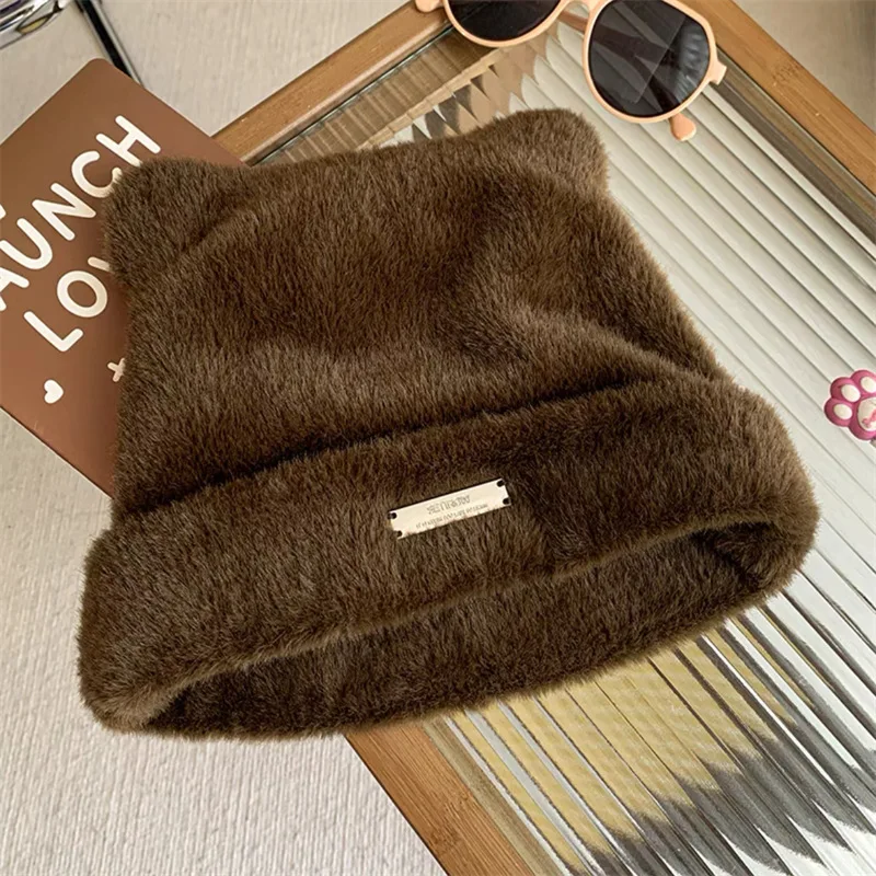 Cat Ears Hat Womens Winter Warm Imitation Mink Hair Pullover Hats Women Outdoor Beanies Hat