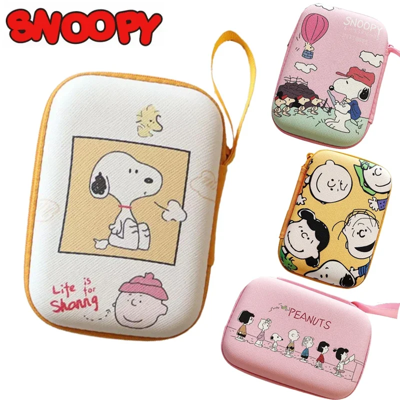 Portátil Snoopy Dados Saco De Armazenamento De Cabo, Anime Headset, Linha De Dados USB, U Disk Organizer, Bonito, Grande Capacidade Coin Purse,