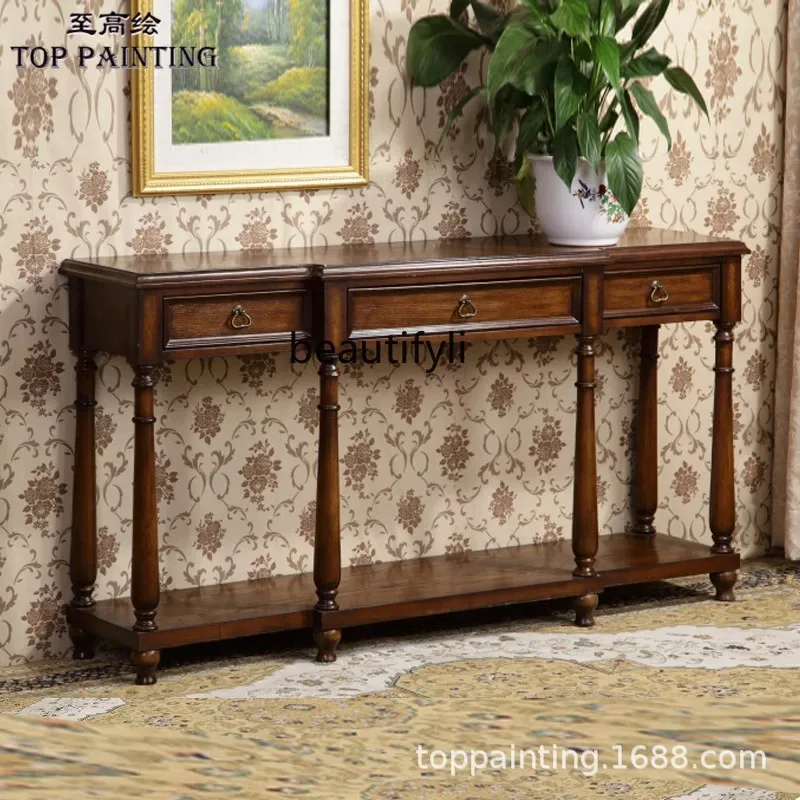 f09 American Country Style Entryway Table Sofa Backrest Table Three-Drawer Console Table