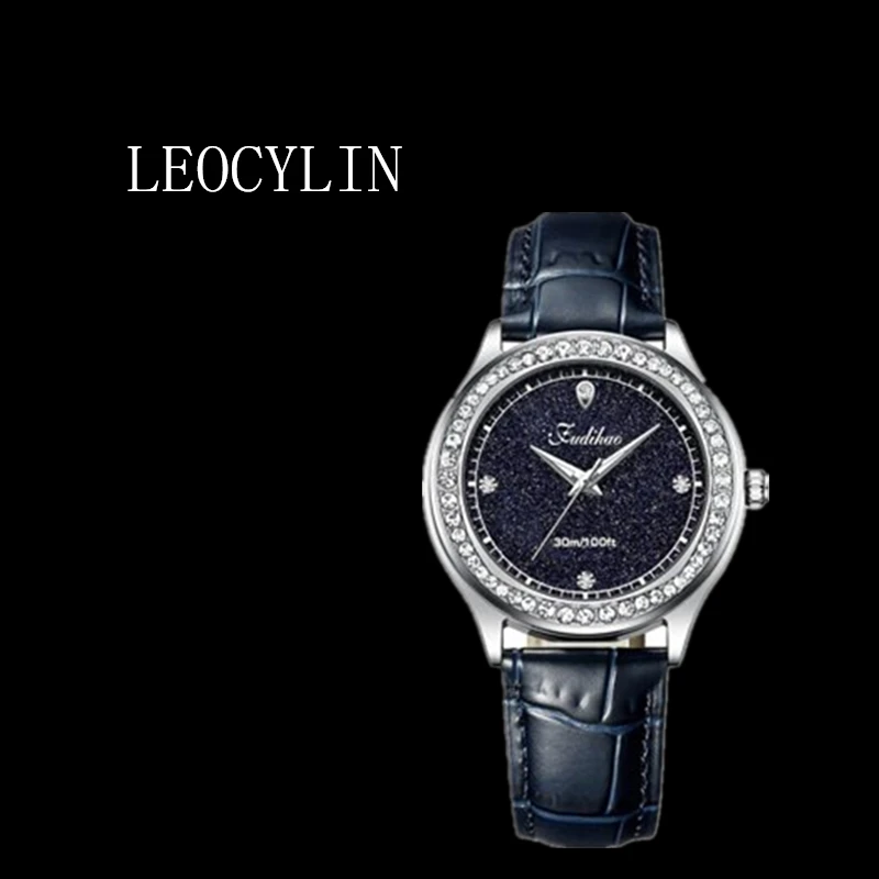 LEOCYLIN fashion Quartz watch for Women\'s waterproof Luminous metal Brand Wristwatches 36mm crystal Simplicity blue clock