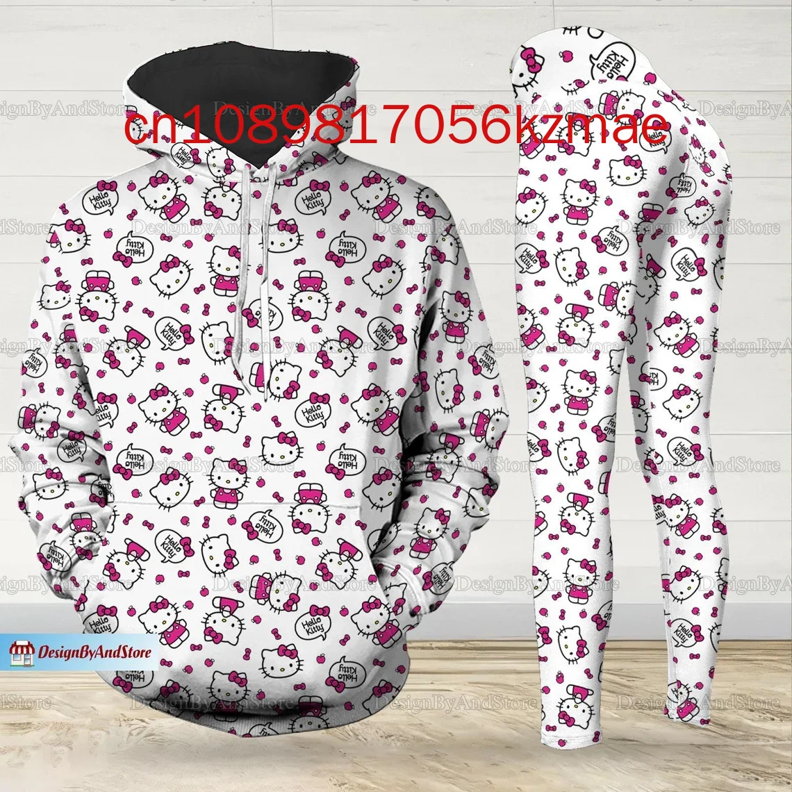 2024 New Personalized Hello Kitty 3D Women's Hoodie and Leggings Suit Disney Yoga Pants Sweatpants Fashion Sports Suit Set