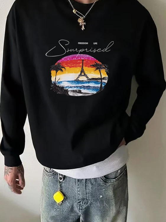 

Высококачественная хлопковая повседневная мужская футболка большого размера American High Street Paris Tower Long Sve, внутренняя одежда, осенняя тяжелая веса