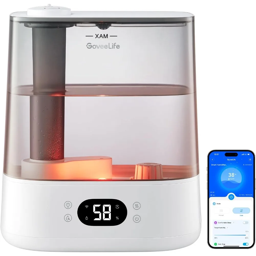 

Smart Humidifiers for Bedroom, 6L Cool Mist Top Fill for Large Room, Humidity Sensor, Auto Mode, Schedule,