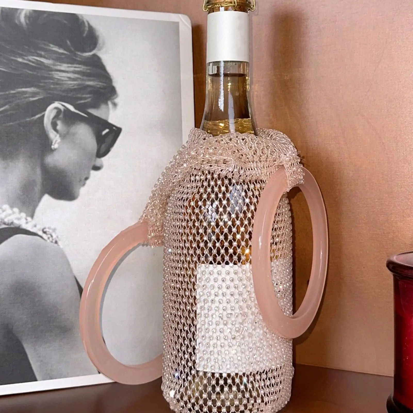 

Сумка для бутылки вина, сетчатая сумка со стразами и ручкой, сумка для бутылки вина для шампанского, праздника, вечеринки, свадьбы, пикника, ужина, путешествий