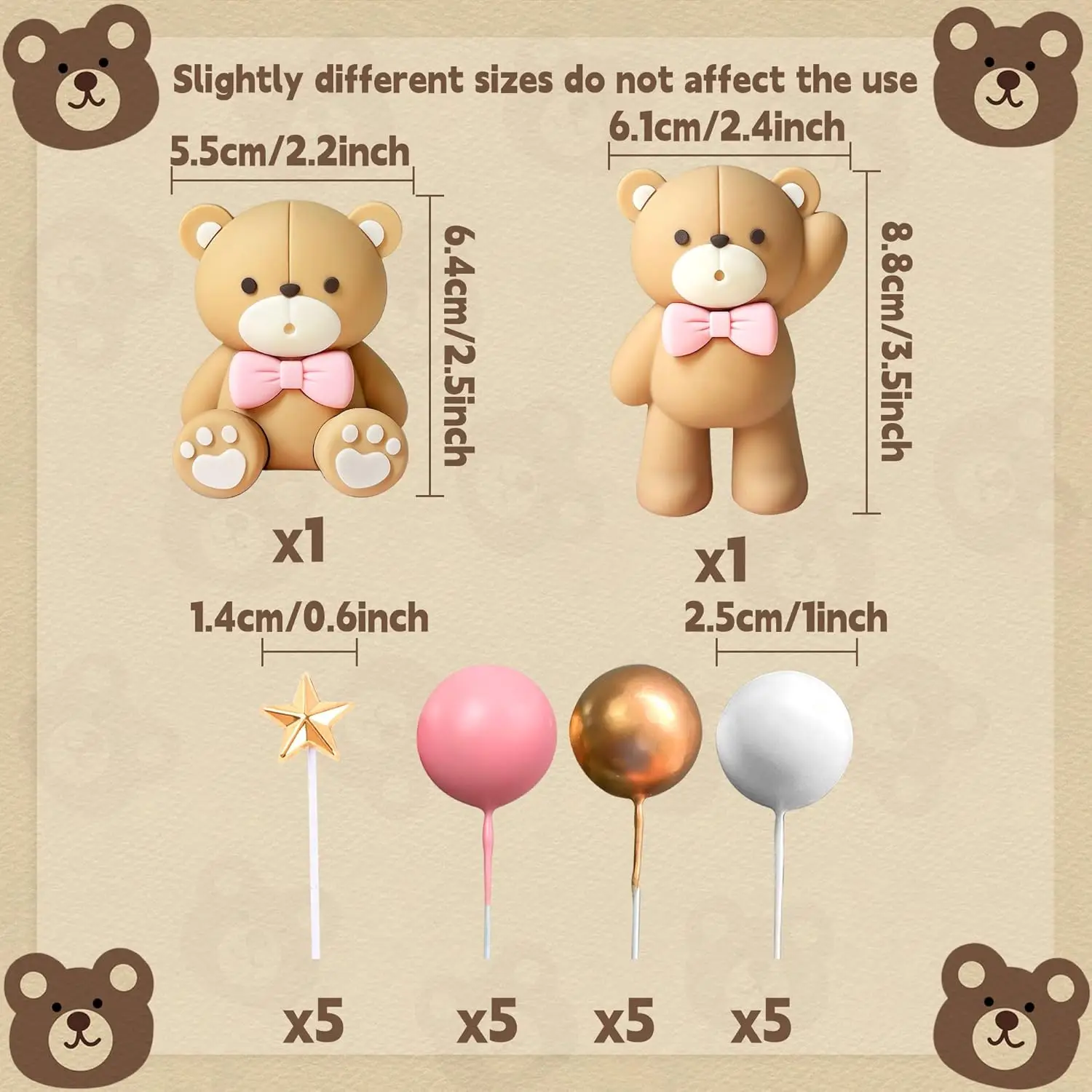 Beige Brauner Bär Kuchendekoration Beige Braune Kugeln Kuchenaufsatz Boho Bären Kuchenaufsatz Baby Shower Geburtstagstorten-Deko – Detail 9
