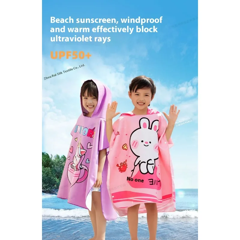 ‌ Robe de natação de verão com capuz, toalha de natação de secagem rápida, capa para crianças pequenas, tamanho jovem, praia, piscina, poncho de banho estampado, bolsos com cuidado