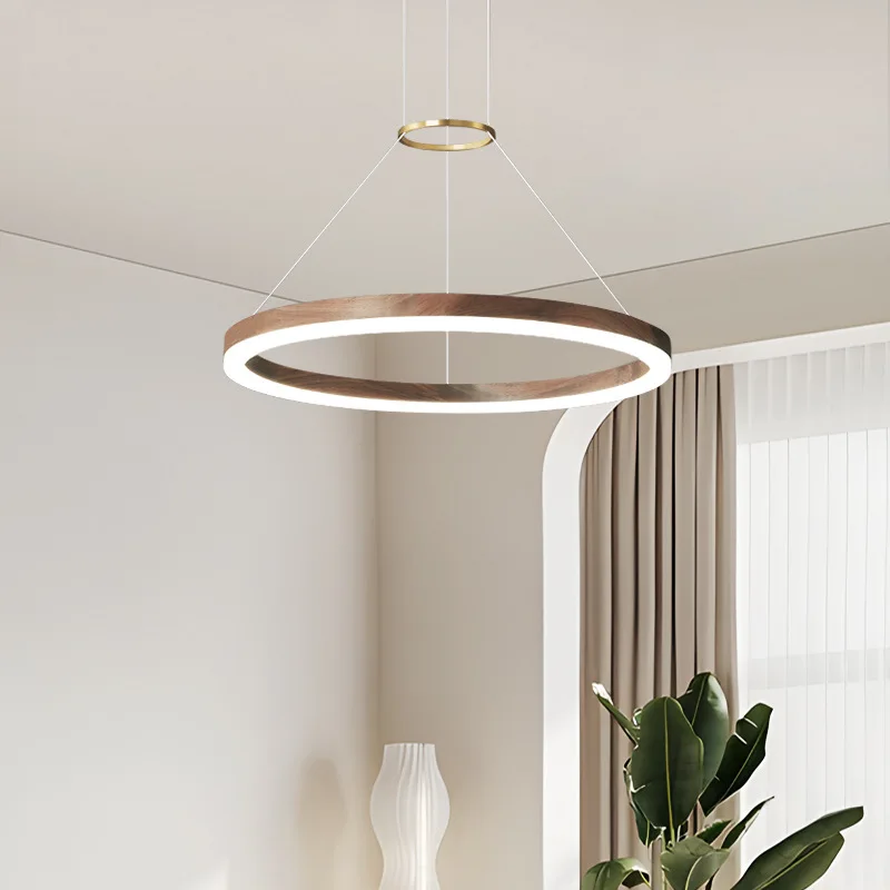 

New Chinese style, black walnut, living room, chandelier, high sense, ring, minimalist