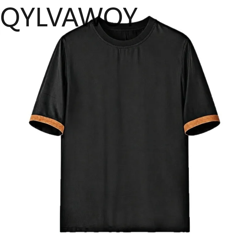 

QYLVAWOY 100% Mulberry Silk T Shirt Xiangyunsha Shirts Round Neck Summer Tops Men's Shirts Short Sleeve T Shirt Homme Футболка