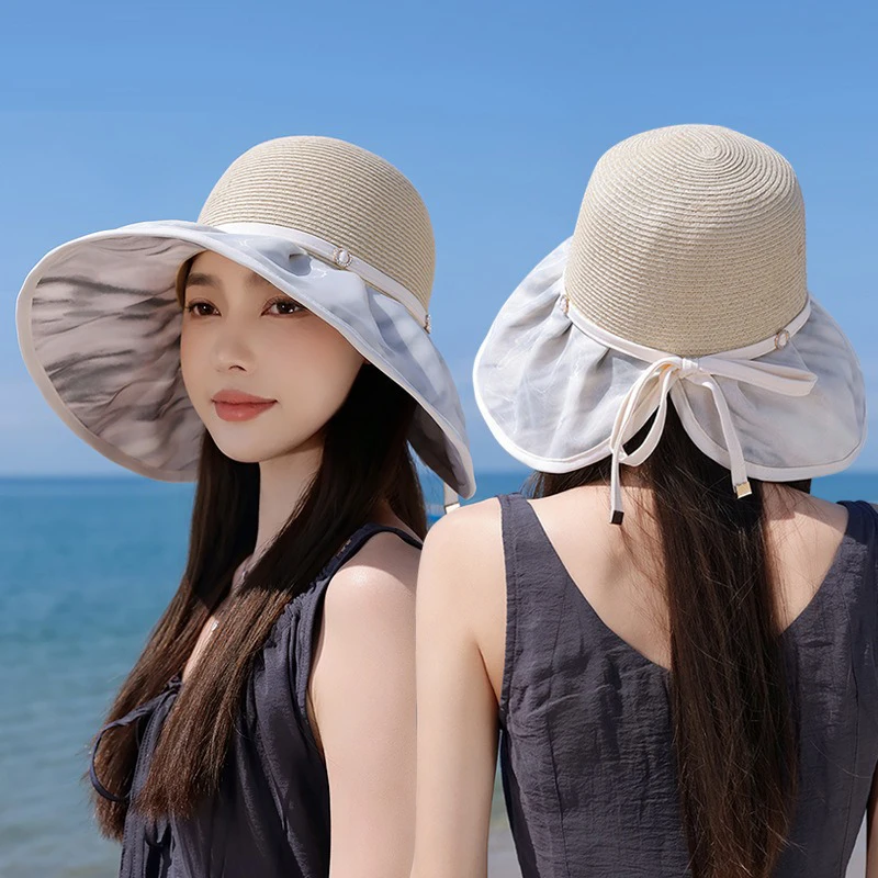 

summer straw wide-brimmed fisherman hat suitable for beach and outdoor activities fashionable and versatile sun protection hat