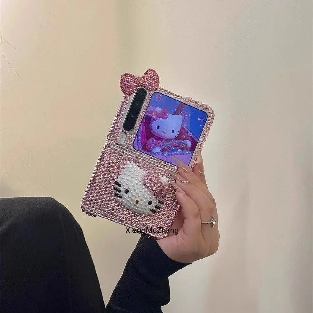 

Sanrio Crystal Diamond Hello Kitty Phone Case for OPPO Find N2 Flip N3 Flip X Fold 2 3 5 Mix Flip2 P50 Pocket Honor Magic V Flip