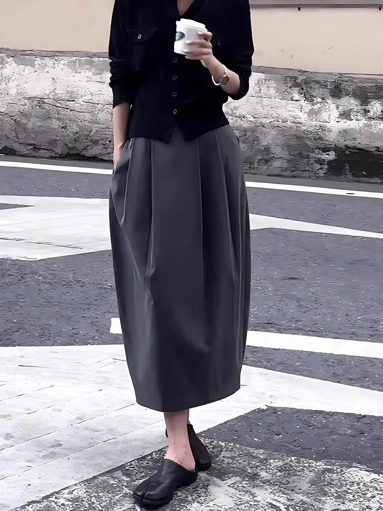 

Юбка-тюльпан женская больших размеров, весенняя, стройнящая, скрывающая недостатки фигуры, плиссированная, повседневная, средней длины, с высокой талией, А-силуэт