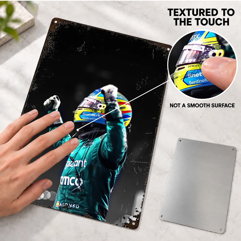 Fernando Alonso Textured Metal Poster Customized Aluminum Sign Selective Color Portrait Photography Wall Art For Home Office