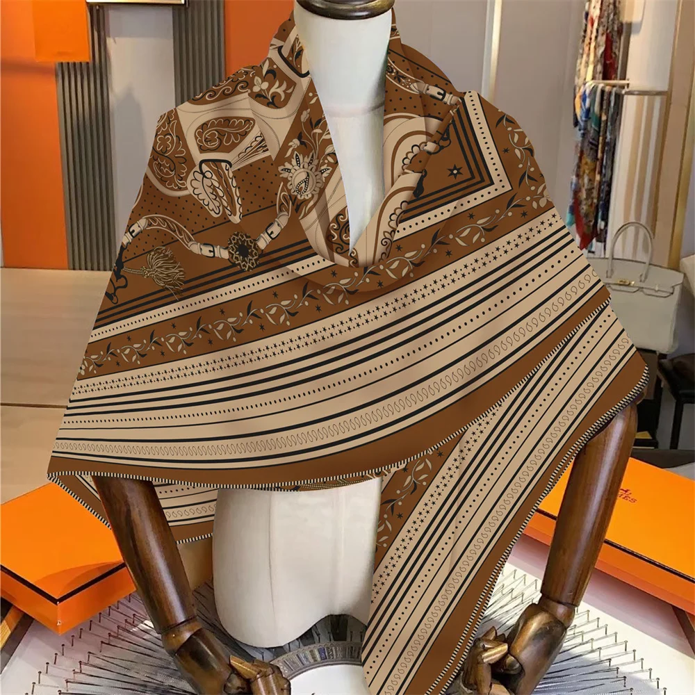 POBING Seiden-Kaschmir-Schal für Damen, manuell gerollte quadratische Schals, große Bandana, luxuriöser Hijab, weibliche Foulards, Poncho, 135 cm – Detail 14