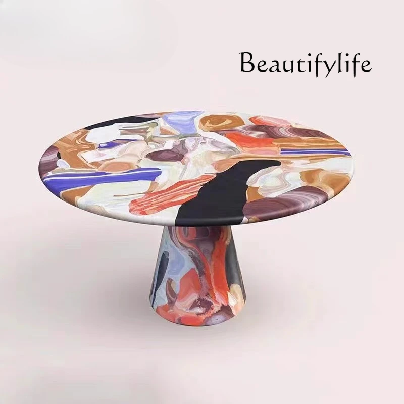 FRP creative light luxury color casual dining table personalized oil painting pure hand painted round table