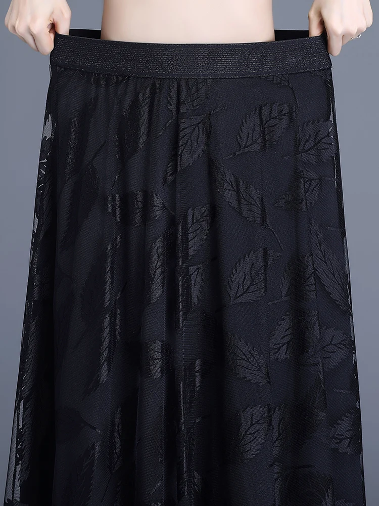 

High Waist A-Line Skirt Midi Me Skirt Floral Print Women's Summer New Sle Slimming Skirt Korean Sle Commute Lace Polyes...