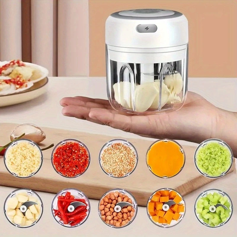 250mL Mini Electric Garlic Chopper Vegetable Chili Meat Ginger Masher Machine Sturdy Durable USB Charging Blenders Kitchen