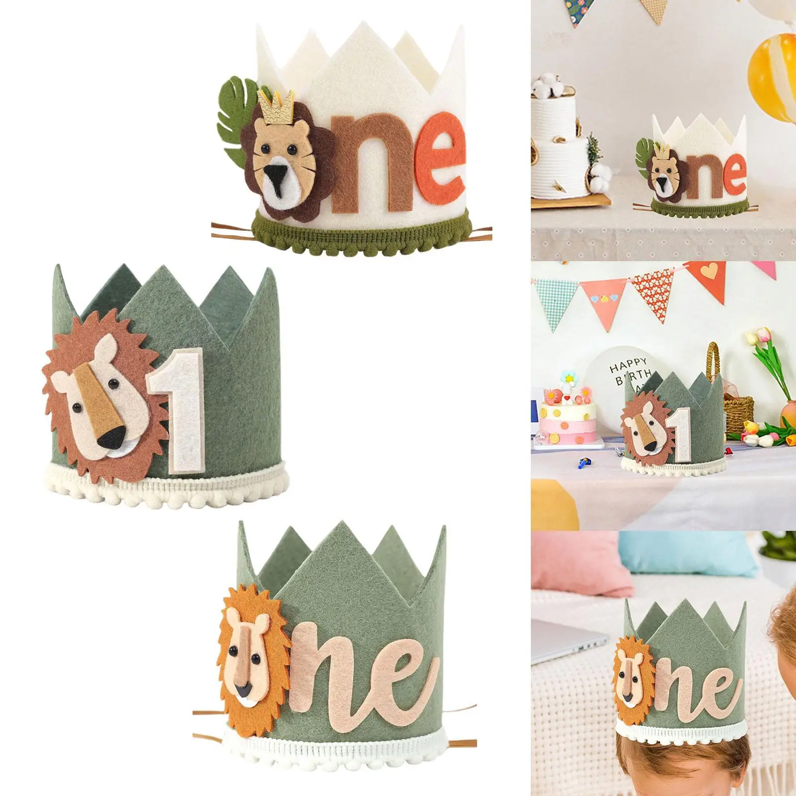 

Lion First Birthday Crown Jungle Animal Hat Soft Cloth Headdress for Kids Birthday Party Carnival