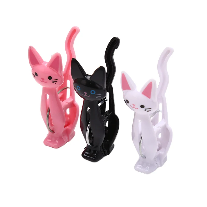 4Pcs Cute Cats Plastic Clothes Pegs Clothespins Cartoon Beach Towel Clips Bed