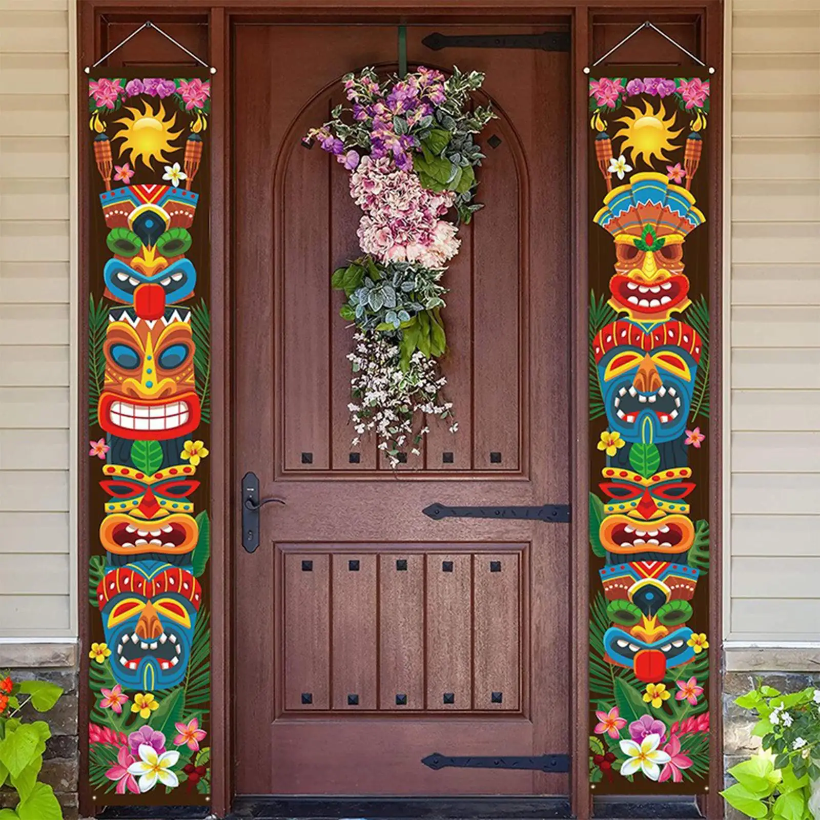 2Pcs Door Banner Totem for Hawaiian Luau Summer Pool Party Tropical Party