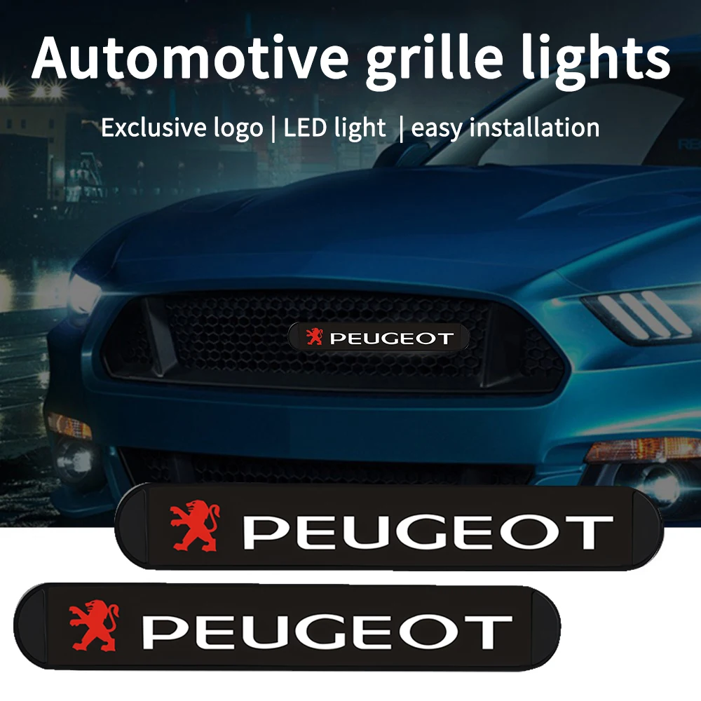 Car Mid-Net LED Front Hood Warning Light Grille Emblem Accessories for Peugeot 106 107 205 206 207 306 307 308 309 405 406 407