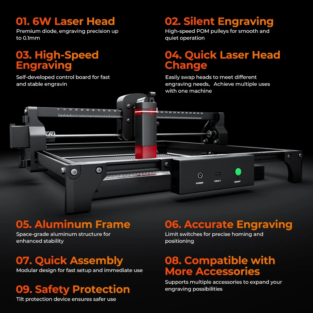 ELIDOR Z6 12W 6W Laser-Graviergerät und -Schneidemaschine für Anfänger Blauer Diodenlaser CNC 300x300mm Arbeitsbereich DIY-Werkzeug für Geschenke – Detail 8