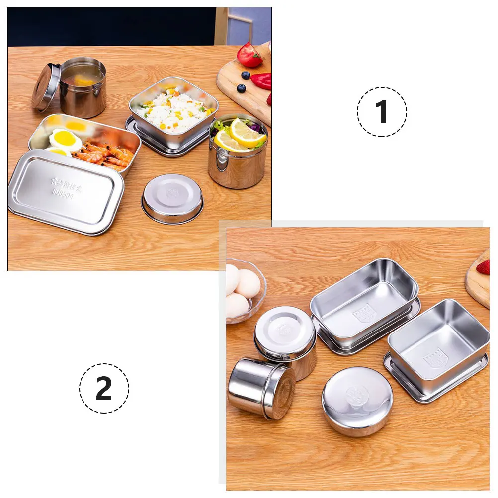 

3pcs Stainless Steel Food Container Silver Leak-Proof Bento Box Portable Lunch Boxes For Students Camping Tableware Storage